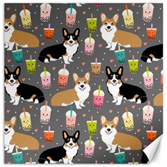 Corgi Boba Tea Bubble Tea Kawaii Food Welsh Corgis Dog Canvas 12  X 12  by Perong