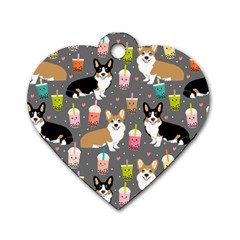 Corgi Boba Tea Bubble Tea Kawaii Food Welsh Corgis Dog Dog Tag Heart (one Side) by Perong