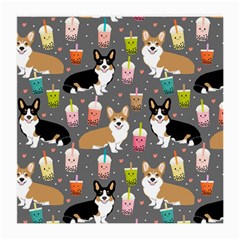 Corgi Boba Tea Bubble Tea Kawaii Food Welsh Corgis Dog Medium Glasses Cloth (2 Sides) by Perong