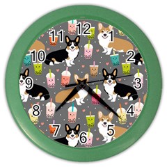 Corgi Boba Tea Bubble Tea Kawaii Food Welsh Corgis Dog Color Wall Clock by Perong