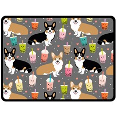 Corgi Boba Tea Bubble Tea Kawaii Food Welsh Corgis Dog Fleece Blanket (large) by Perong