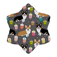 Corgi Boba Tea Bubble Tea Kawaii Food Welsh Corgis Dog Snowflake Ornament (two Sides) by Perong