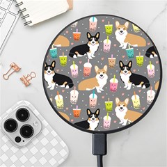 Corgi Boba Tea Bubble Tea Kawaii Food Welsh Corgis Dog Wireless Fast Charger(black) by Perong