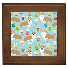 Corgi Boba Tea Bubble Tea Kawaii Food Welsh Corgis Dog Pattern Framed Tile by Perong