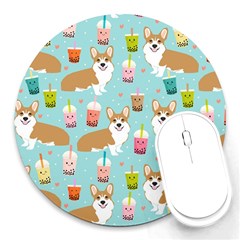 Corgi Boba Tea Bubble Tea Kawaii Food Welsh Corgis Dog Pattern Round Mousepad by Perong