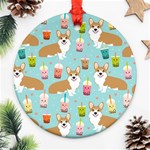 Corgi Boba Tea Bubble Tea Kawaii Food Welsh Corgis Dog Pattern Ornament (Round) Front