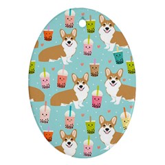 Corgi Boba Tea Bubble Tea Kawaii Food Welsh Corgis Dog Pattern Ornament (oval) by Perong