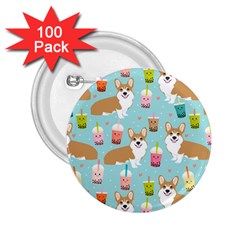 Corgi Boba Tea Bubble Tea Kawaii Food Welsh Corgis Dog Pattern 2 25  Buttons (100 Pack) 