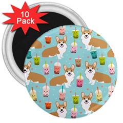 Corgi Boba Tea Bubble Tea Kawaii Food Welsh Corgis Dog Pattern 3  Magnets (10 Pack)  by Perong