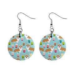 Corgi Boba Tea Bubble Tea Kawaii Food Welsh Corgis Dog Pattern Mini Button Earrings by Perong