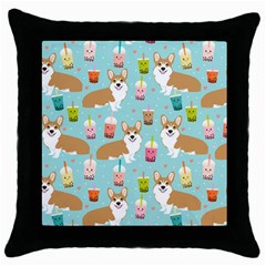 Corgi Boba Tea Bubble Tea Kawaii Food Welsh Corgis Dog Pattern Throw Pillow Case (black) by Perong