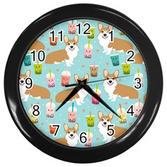 Corgi Boba Tea Bubble Tea Kawaii Food Welsh Corgis Dog Pattern Wall Clock (black) by Perong