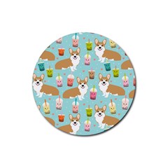 Corgi Boba Tea Bubble Tea Kawaii Food Welsh Corgis Dog Pattern Rubber Coaster (round) by Perong