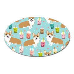 Corgi Boba Tea Bubble Tea Kawaii Food Welsh Corgis Dog Pattern Oval Magnet by Perong