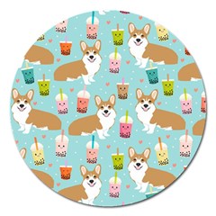 Corgi Boba Tea Bubble Tea Kawaii Food Welsh Corgis Dog Pattern Magnet 5  (round) by Perong