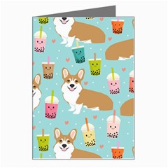 Corgi Boba Tea Bubble Tea Kawaii Food Welsh Corgis Dog Pattern Greeting Card by Perong