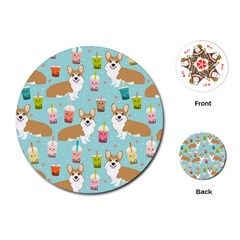 Corgi Boba Tea Bubble Tea Kawaii Food Welsh Corgis Dog Pattern Playing Cards Single Design (round) by Perong