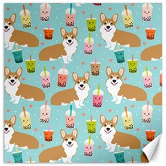 Corgi Boba Tea Bubble Tea Kawaii Food Welsh Corgis Dog Pattern Canvas 16  X 16  by Perong