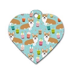 Corgi Boba Tea Bubble Tea Kawaii Food Welsh Corgis Dog Pattern Dog Tag Heart (two Sides) by Perong