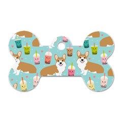 Corgi Boba Tea Bubble Tea Kawaii Food Welsh Corgis Dog Pattern Dog Tag Bone (one Side) by Perong