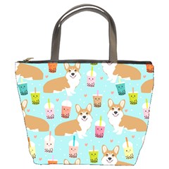 Corgi Boba Tea Bubble Tea Kawaii Food Welsh Corgis Dog Pattern Bucket Bag by Perong