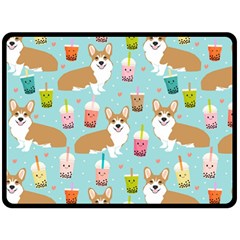 Corgi Boba Tea Bubble Tea Kawaii Food Welsh Corgis Dog Pattern Fleece Blanket (large) by Perong