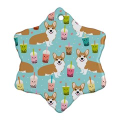 Corgi Boba Tea Bubble Tea Kawaii Food Welsh Corgis Dog Pattern Ornament (snowflake) by Perong