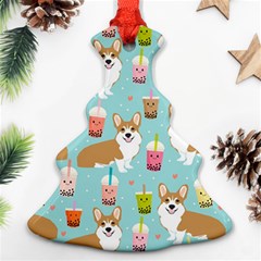 Corgi Boba Tea Bubble Tea Kawaii Food Welsh Corgis Dog Pattern Christmas Tree Ornament (two Sides)