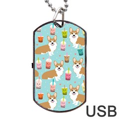 Corgi Boba Tea Bubble Tea Kawaii Food Welsh Corgis Dog Pattern Dog Tag Usb Flash (one Side) by Perong