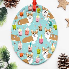 Corgi Boba Tea Bubble Tea Kawaii Food Welsh Corgis Dog Pattern Ornament (oval Filigree)