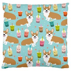 Corgi Boba Tea Bubble Tea Kawaii Food Welsh Corgis Dog Pattern Large Cushion Case (one Side) by Perong