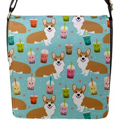 Corgi Boba Tea Bubble Tea Kawaii Food Welsh Corgis Dog Pattern Flap Closure Messenger Bag (s) by Perong