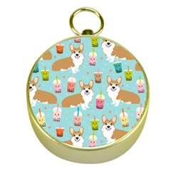 Corgi Boba Tea Bubble Tea Kawaii Food Welsh Corgis Dog Pattern Gold Compasses by Perong