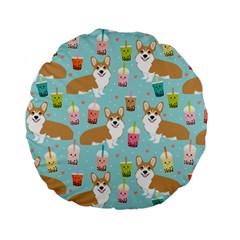 Corgi Boba Tea Bubble Tea Kawaii Food Welsh Corgis Dog Pattern Standard 15  Premium Flano Round Cushions by Perong