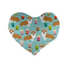 Corgi Boba Tea Bubble Tea Kawaii Food Welsh Corgis Dog Pattern Standard 16  Premium Flano Heart Shape Cushions by Perong