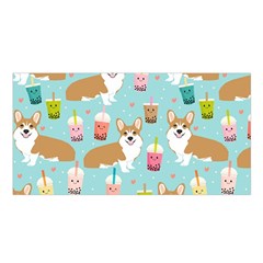 Corgi Boba Tea Bubble Tea Kawaii Food Welsh Corgis Dog Pattern Satin Shawl 45  X 80  by Perong