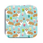 Corgi Boba Tea Bubble Tea Kawaii Food Welsh Corgis Dog Pattern Square Metal Box (Black) Front