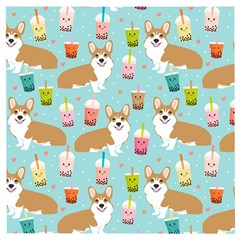 Corgi Boba Tea Bubble Tea Kawaii Food Welsh Corgis Dog Pattern Wooden Puzzle Square by Perong