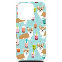 Corgi Boba Tea Bubble Tea Kawaii Food Welsh Corgis Dog Pattern Iphone 14 Pro Black Uv Print Case by Perong