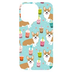 Corgi Boba Tea Bubble Tea Kawaii Food Welsh Corgis Dog Pattern Iphone 14 Pro Max Black Uv Print Case by Perong