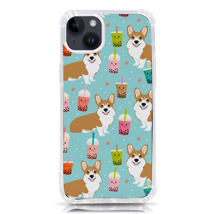 Corgi Boba Tea Bubble Tea Kawaii Food Welsh Corgis Dog Pattern iPhone 14 Plus TPU UV Print Case