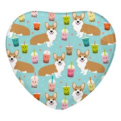 Corgi Boba Tea Bubble Tea Kawaii Food Welsh Corgis Dog Pattern Heart Glass Fridge Magnet (4 Pack) by Perong