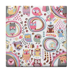 Cute Owl Bird Animal Pattern Tile Coaster by Perong