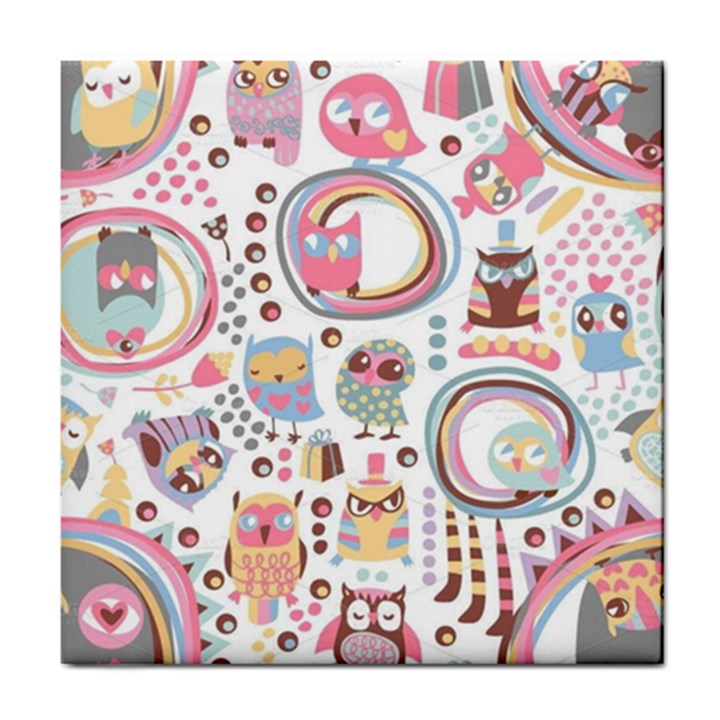 Cute Owl Bird Animal Pattern Tile Coaster