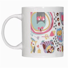 Cute Owl Bird Animal Pattern White Mug by Perong