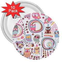 Cute Owl Bird Animal Pattern 3  Buttons (10 Pack)  by Perong