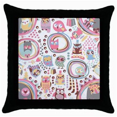 Cute Owl Bird Animal Pattern Throw Pillow Case (black) by Perong