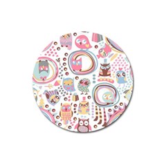 Cute Owl Bird Animal Pattern Magnet 3  (round) by Perong