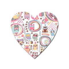 Cute Owl Bird Animal Pattern Heart Magnet by Perong