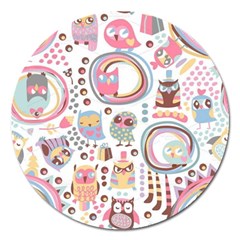 Cute Owl Bird Animal Pattern Magnet 5  (round) by Perong